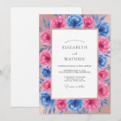 Fuchsienblaue Pfingstrosen-Hochzeit Einladung (Vorne/Hinten)