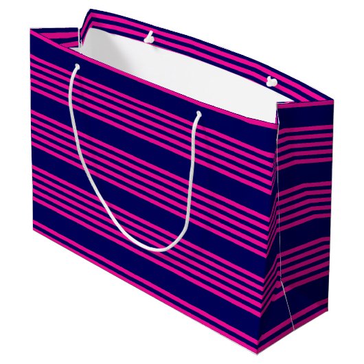Fuchsienblauer Fünf Streifen Große Geschenktüte (Rückseite Schrägansicht)