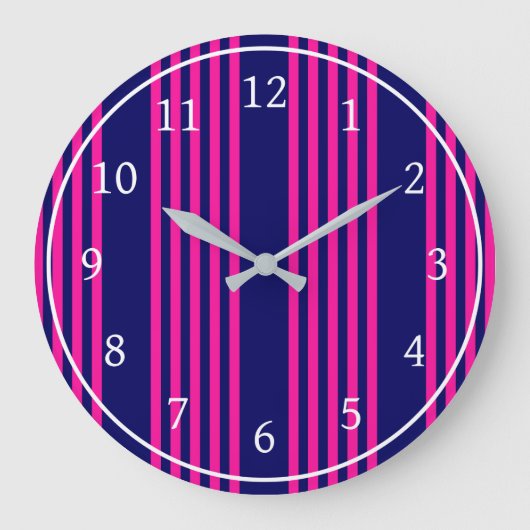 Fuchsienblauer Fünf Streifen Große Wanduhr (Vorderseite)