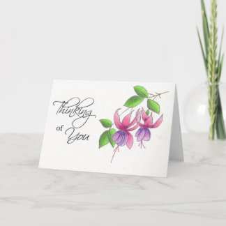 Fuchsienblüten in Wasserfarbstift an dich denkend Karte