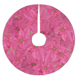 Fuchsienfarbene Poinsettien, Blumenmuster Polyester Weihnachtsbaumdecke
