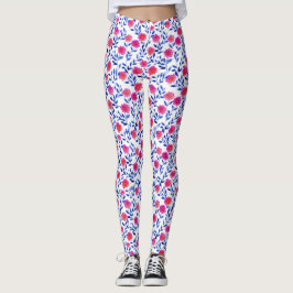 Fuchsienfarbene rosa Blumen Aquarell Floral Stylis Leggings