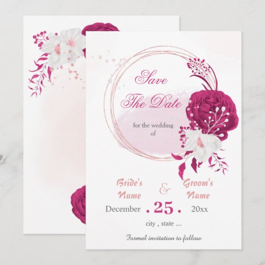 Fuchsienkranz und Blume Save the Date Einladung (Vorne/Hinten)