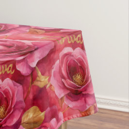 Fuchsienrosa Aquarellfarben-Rose mit Golddiva Tischdecke