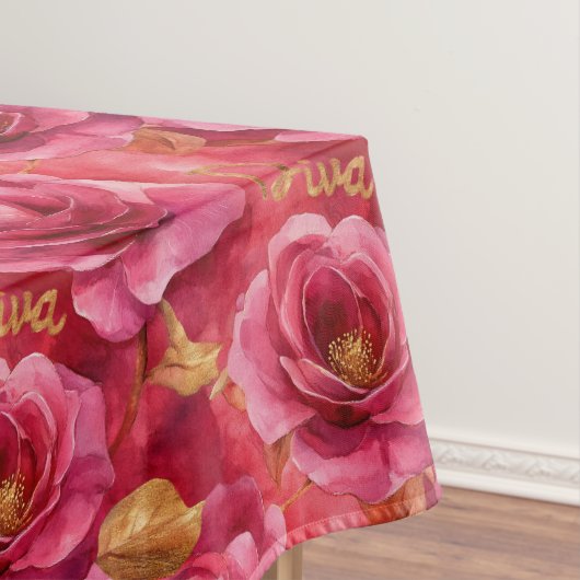 Fuchsienrosa Aquarellfarben-Rose mit Golddiva Tischdecke (Beispiel)