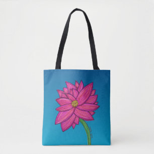 Fuchsienrosa-Blume mit blauem Hintergrund-Tote Tasche