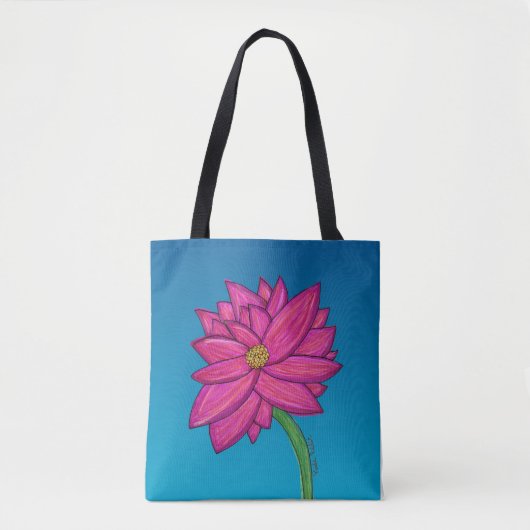 Fuchsienrosa-Blume mit blauem Hintergrund-Tote Tasche (Vorderseite)