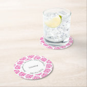 Fuchsienrosa Damastenhochzeit Runder Pappuntersetzer (Vor Ort)