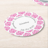 Fuchsienrosa Damastenhochzeit Runder Pappuntersetzer (Angewinkelt)