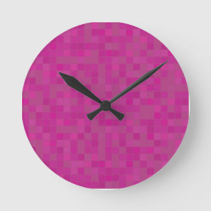Fuchsienrosa Mosaikpixel  Runde Wanduhr