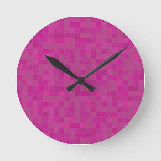Fuchsienrosa Mosaikpixel  Runde Wanduhr (Vorderseite)