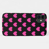 Fuchsienrosa Polka-Herzen auf schwarz Case-Mate iPhone Hülle (Rückseite (Horizontal))