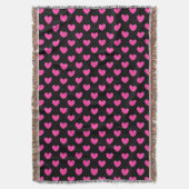 Fuchsienrosa Polka-Herzen auf schwarz Decke (Vorderseite Vertikal)