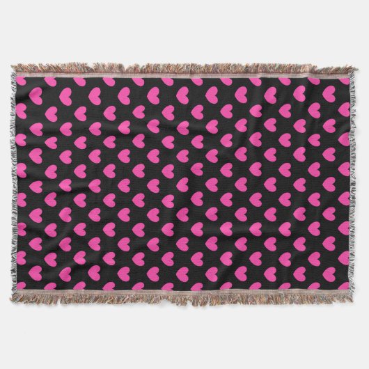 Fuchsienrosa Polka-Herzen auf schwarz Decke (Vorderseite)