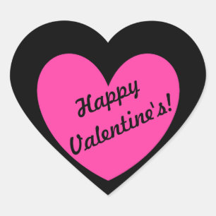 Fuchsienrosa Polka-Herzen auf schwarz Herz-Aufkleber