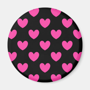 Fuchsienrosa Polka-Herzen auf schwarz Magnet