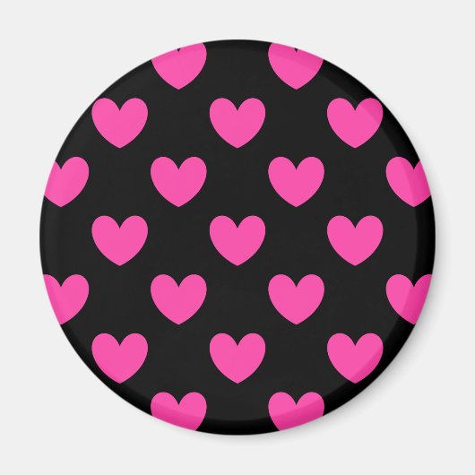 Fuchsienrosa Polka-Herzen auf schwarz Magnet (Vorne)