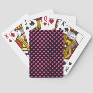 Fuchsienrosa Polka-Herzen auf schwarz Spielkarten