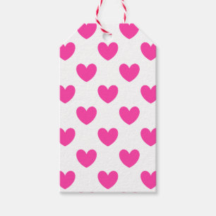 Fuchsienrosa Polka-Herzen auf weiß Geschenkanhänger