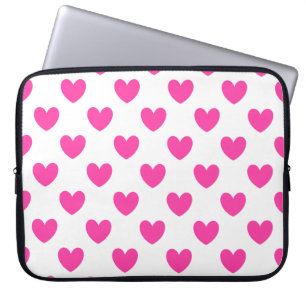 Fuchsienrosa Polka-Herzen auf weiß Laptopschutzhülle