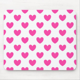 Fuchsienrosa Polka-Herzen auf weiß Mousepad