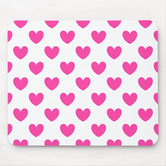 Fuchsienrosa Polka-Herzen auf weiß Mousepad (Vorne)