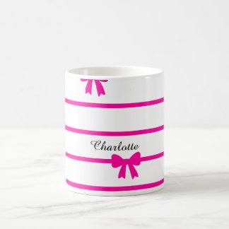 Fuchsienrosa Streifen Schleifen Coquette Kaffeetasse