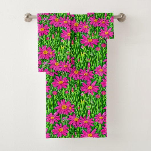 Fuchsienrosa Wildblumen in einem Feld Badhandtuch Set (Insitu)