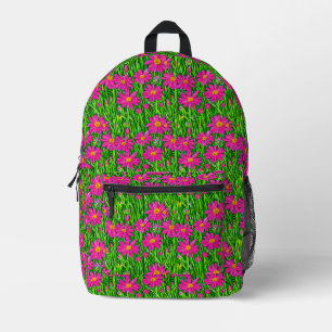 Fuchsienrosa Wildblumen in einem Feld Bedruckter Rucksack