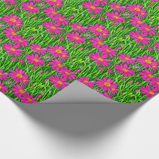 Fuchsienrosa Wildblumen in einem Feld Geschenkpapier (Ecke)
