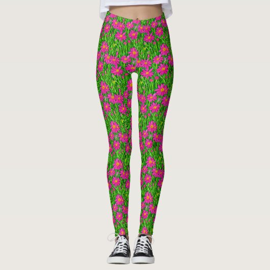 Fuchsienrosa Wildblumen in einem Feld Leggings (Vorderseite)