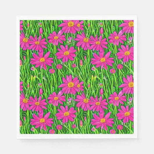 Fuchsienrosa Wildblumen in einem Feld Serviette (Vorderseite)