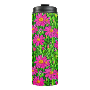 Fuchsienrosa Wildblumen in einem Feld Thermosbecher
