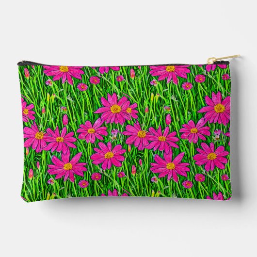 Fuchsienrosa Wildblumen in einem Feld Zubehörtasche (Rückseite)