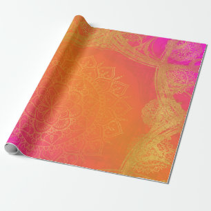 Fuchsienroter, orange-goldener indischer Mandala-P Geschenkpapier