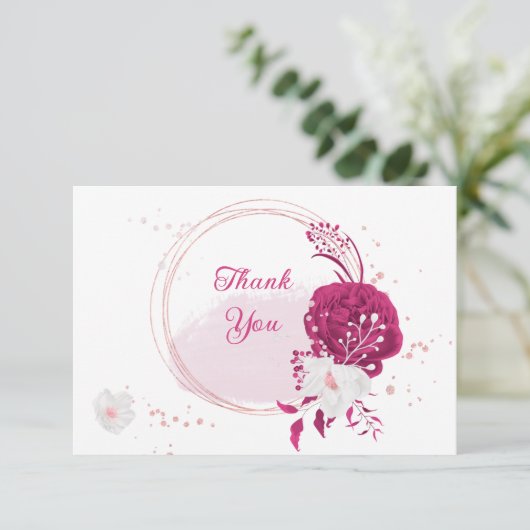 Fuchsienweiße Blume botanische Hochzeit Dankeskarte (Stehend Vorderseite)