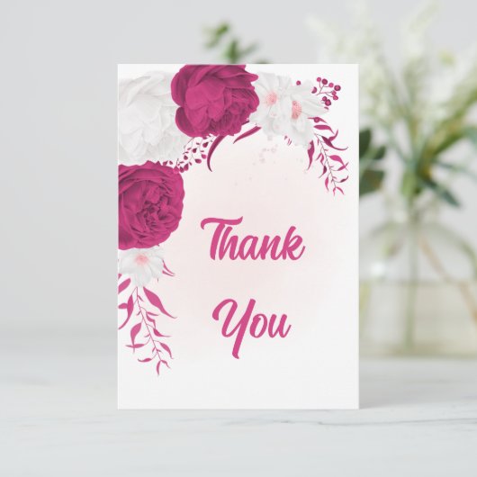 Fuchsienweiße Blume botanische Hochzeit Dankeskarte (Stehend Vorderseite)