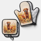 Fuchsroter Labrador Retriever Hund Ofenhandschuh & Topflappen-Set (Vorderseite/Rückseite)