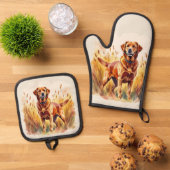 Fuchsroter Labrador Retriever Hund Ofenhandschuh & Topflappen-Set (Oben Unten)