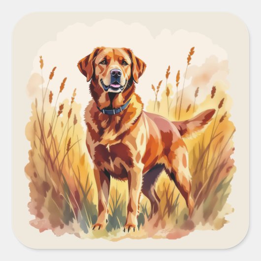 Fuchsroter Labrador Retriever Hund Quadratischer Aufkleber (Vorderseite)