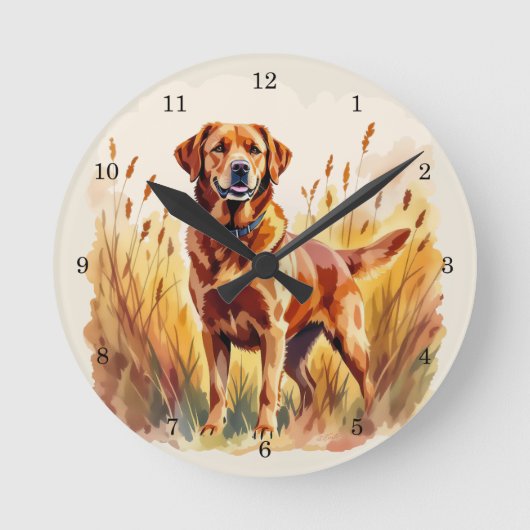 Fuchsroter Labrador Retriever Hund Runde Wanduhr (Vorderseite)