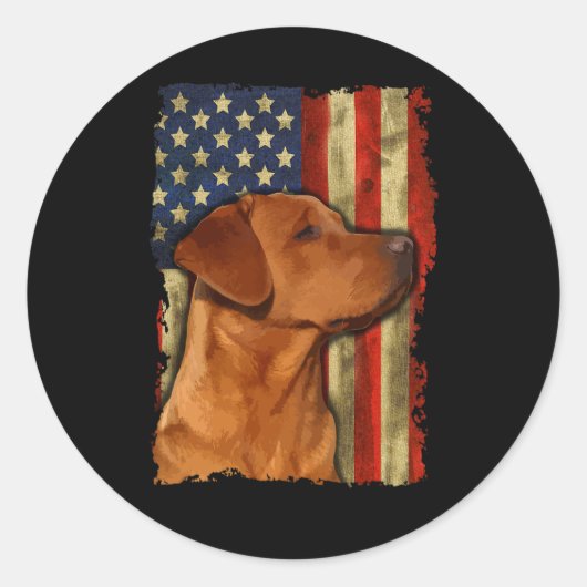 Fuchsroter Labrador Retriever Us Flag Fox Red Labr Runder Aufkleber (Vorderseite)