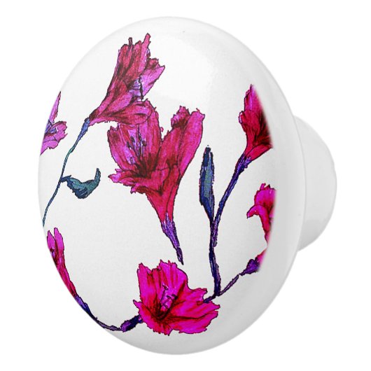 Fucshia Floral Watercolor Keramikknauf (Rechts)