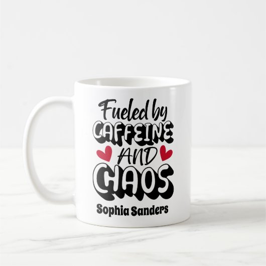 Fueled by Caffeine and Chaos Funny Coffee Lovers Kaffeetasse (Links)