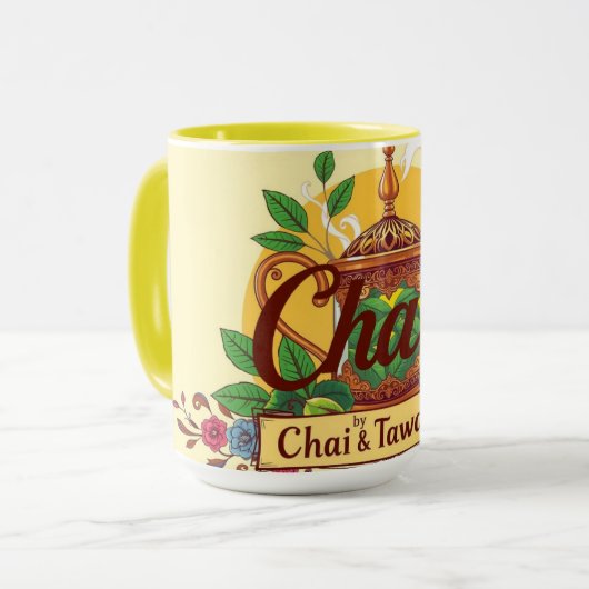 Fueled By Chai & Tawakkul | Floral Islamic Teapot Tasse (Vorderseite Links)