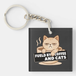 Fueled by Coffee and Cats Cute Sleepy Cat Design Schlüsselanhänger