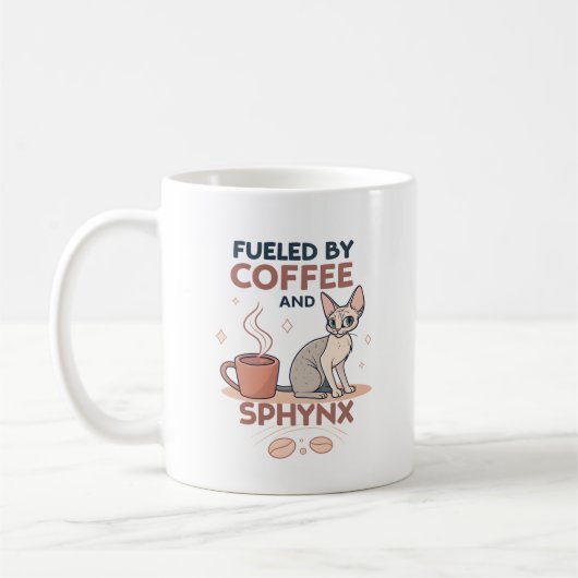 Fueled by Coffee and Sphynx Cat Art Kaffeetasse (Links)