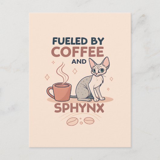 Fueled by Coffee and Sphynx Cat Art Postkarte (Vorderseite)