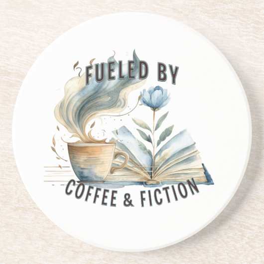 Fueled by Coffee & Fiction Sandstone Coaster Getränkeuntersetzer (Vorne)