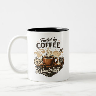 Fueled by Coffee & Wanderlust Zweifarbige Tasse